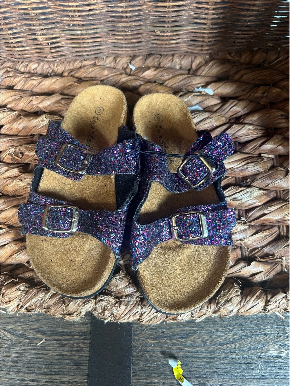 Twisted glitter strap sandals